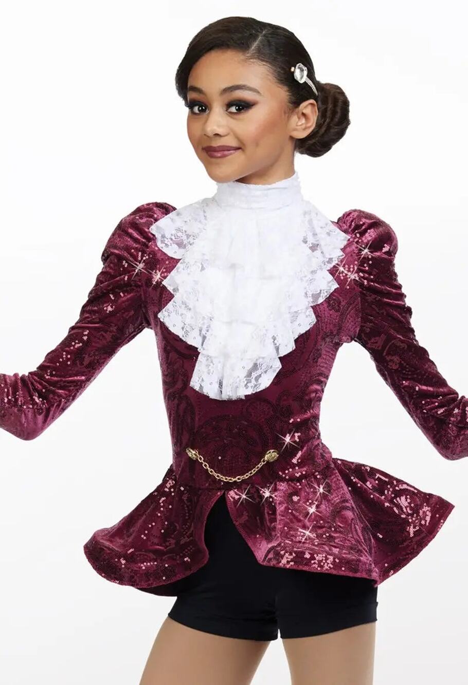 Dance Costume MA Burgundy Weissman 9938 Jazz Tap Musical Theater Biketard Sequin